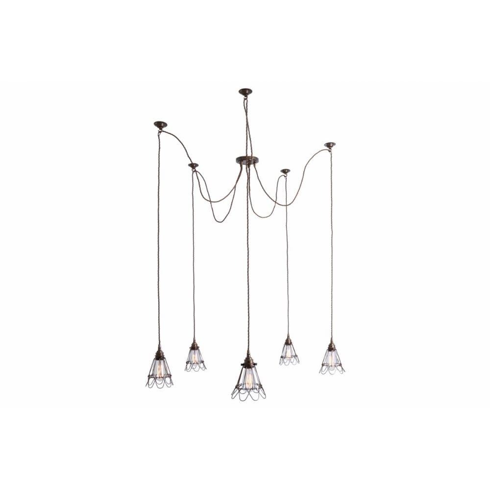 Praia Vintage Brass Cage Pendant Light Cluster