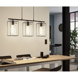Loncino Triple Island Pendant with Smoked Glass Tubes and Black Steel Frame