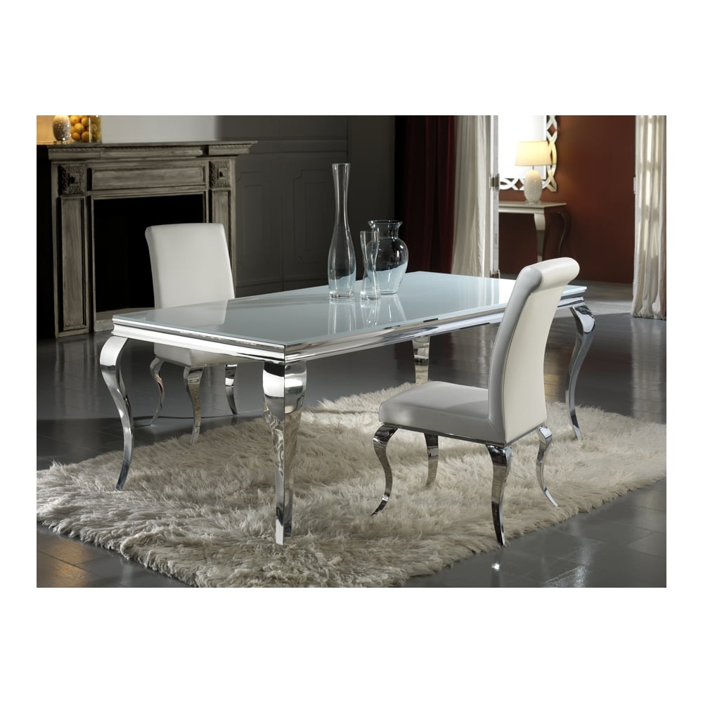 Barroque Modern Chrome and Glass Rectangular Dining Table, 208cm