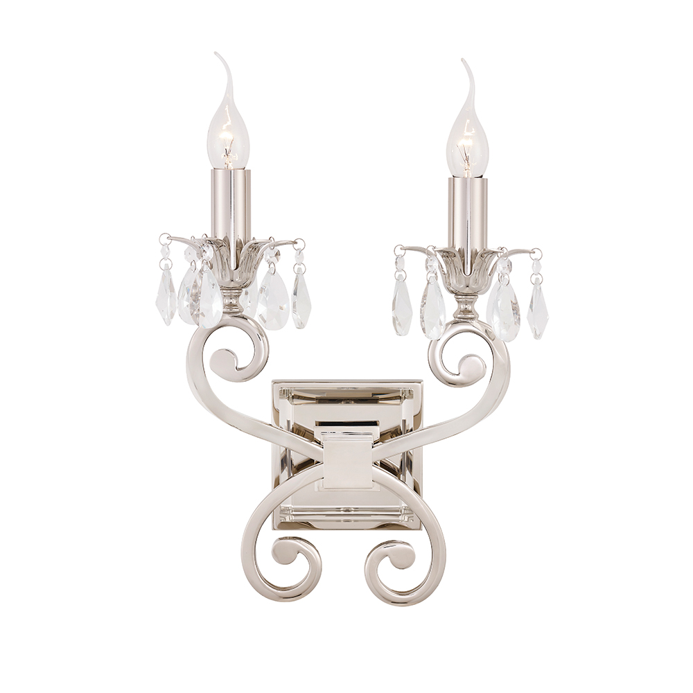 Oksana Twin Wall Sconce with Crystal Accents and Black Shades