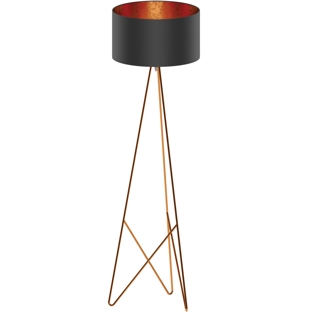Modern Industrial Copper Floor Lamp with Black Fabric Drum Shade