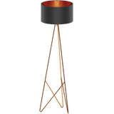 Modern Industrial Copper Floor Lamp with Black Fabric Drum Shade