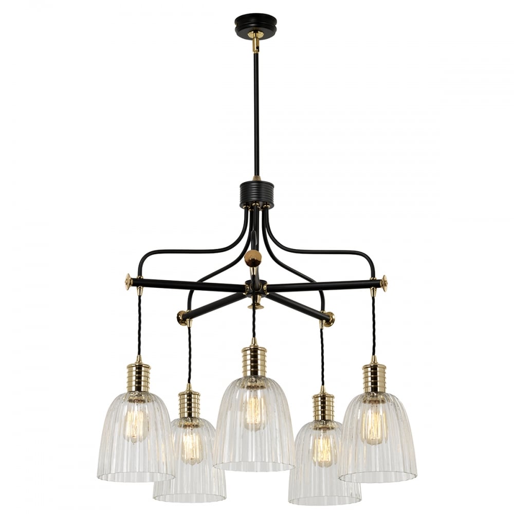 Vintage Elegance: Douille 5-Light Chandelier in Black and Polished Brass
