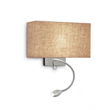 Modern Twin Fabric Shade Wall Lamp with Chrome LED Reading Arm