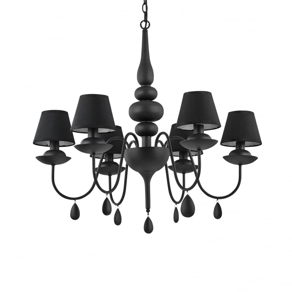 Elegant Black Blanche Chandelier with Six Coolie Shades