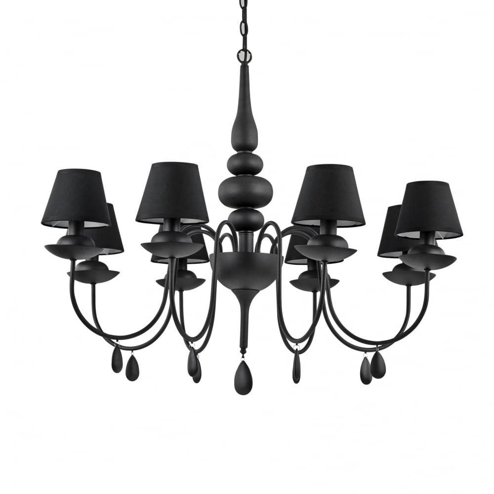 Elegant Blanche 8-Light Black Chandelier with Mini Shades