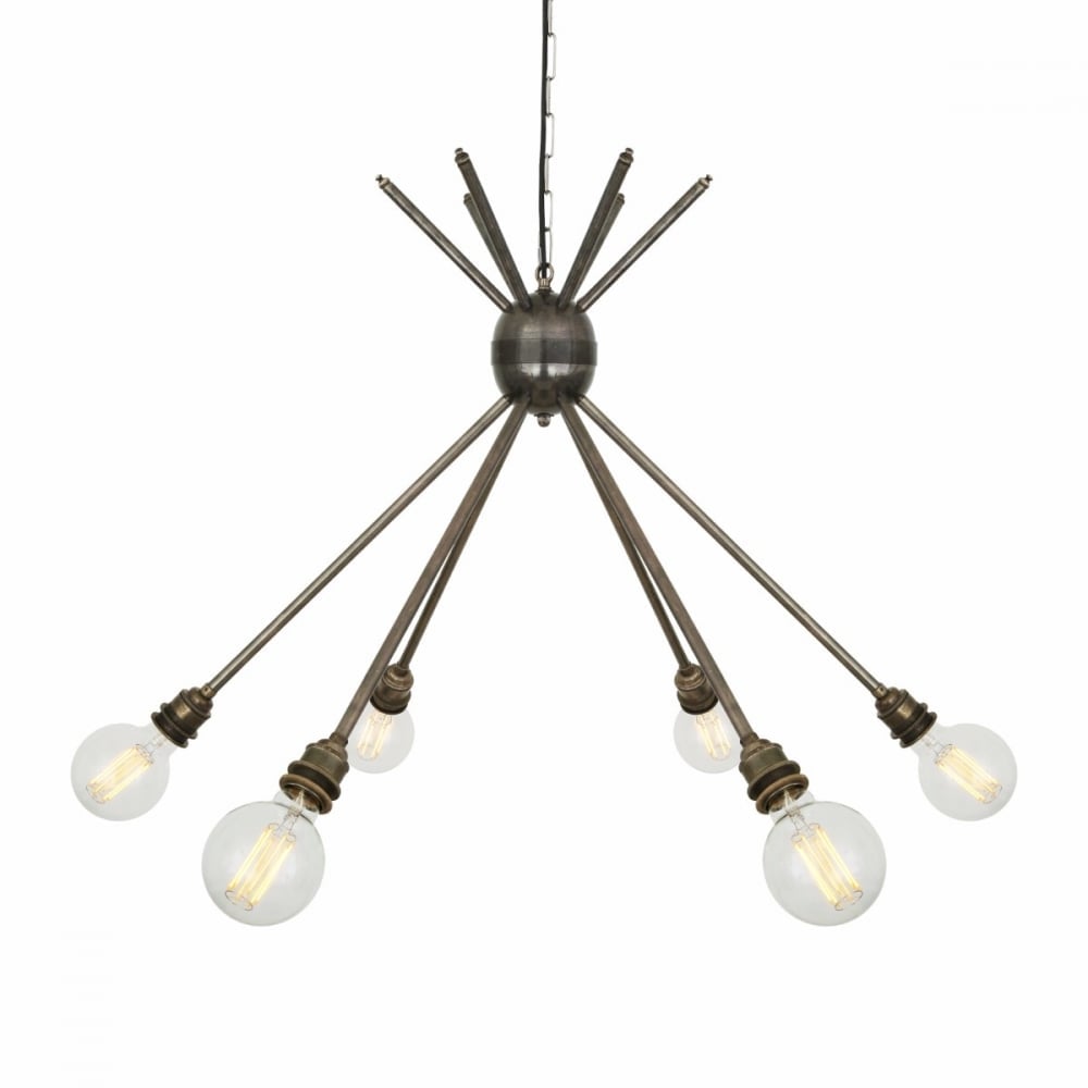 Kyoto Vintage Industrial 6-Rod Brass Chandelier