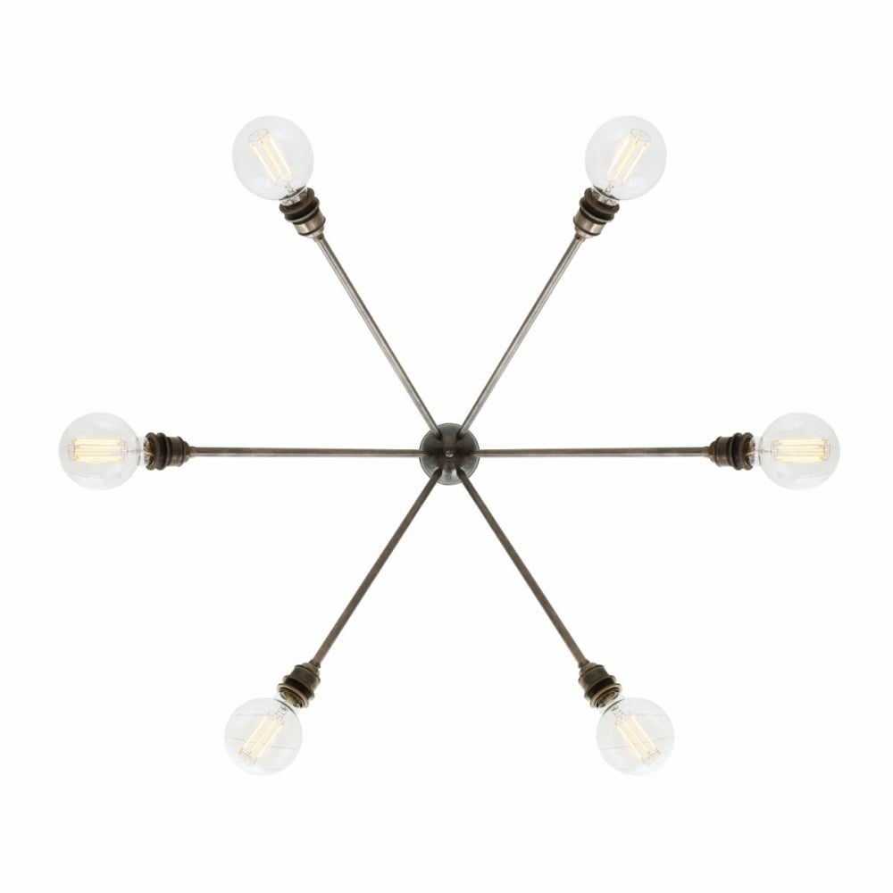 Kyoto Vintage Industrial 6-Rod Brass Chandelier