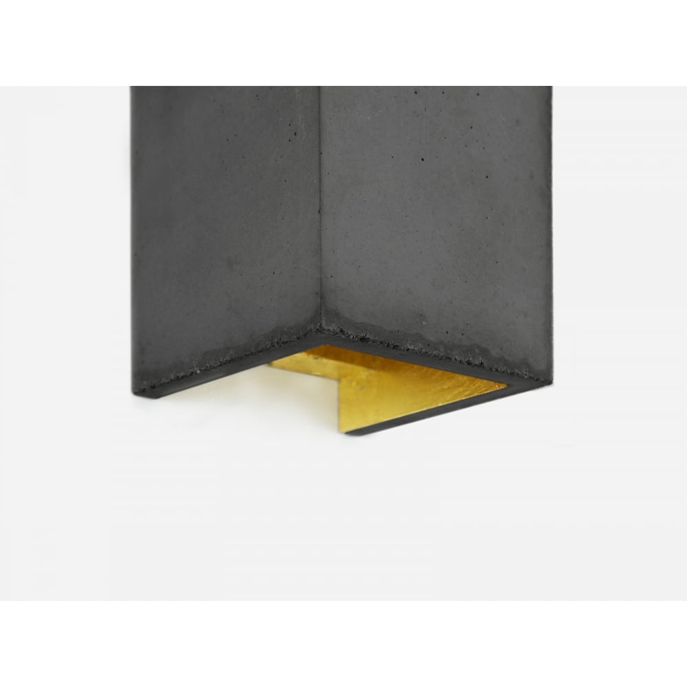 Modern Industrial Concrete Rectangle Wall Light in Dark Grey & Gold - Up/Down Illumination