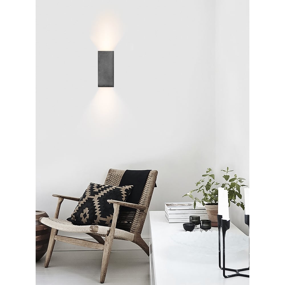 Modern Industrial Concrete Rectangle Wall Light in Dark Grey & Gold - Up/Down Illumination