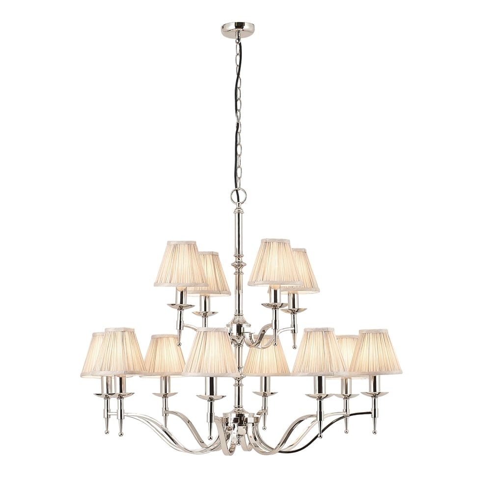 Elegant 12-Light Polished Nickel Chandelier with Black Organza Shades
