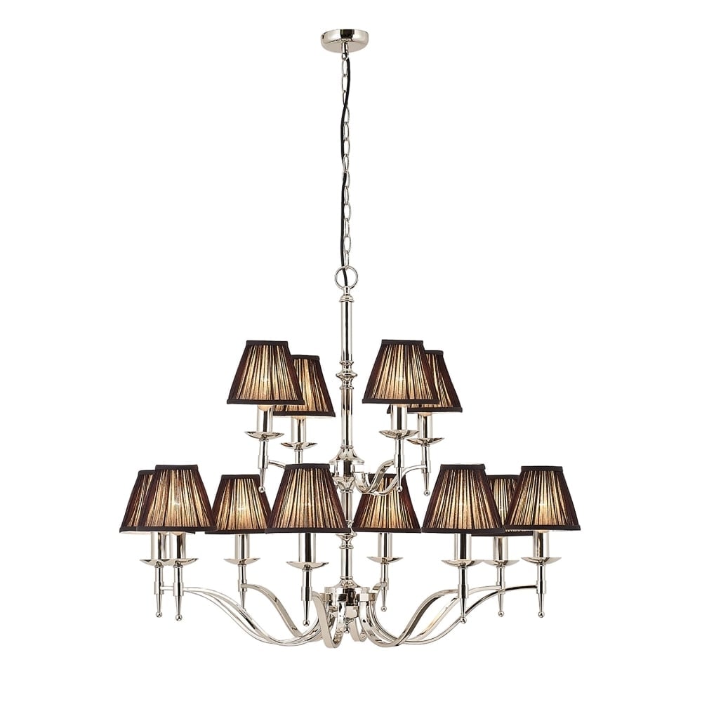Elegant 12-Light Polished Nickel Chandelier with Black Organza Shades