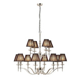 Elegant 12-Light Polished Nickel Chandelier with Black Organza Shades