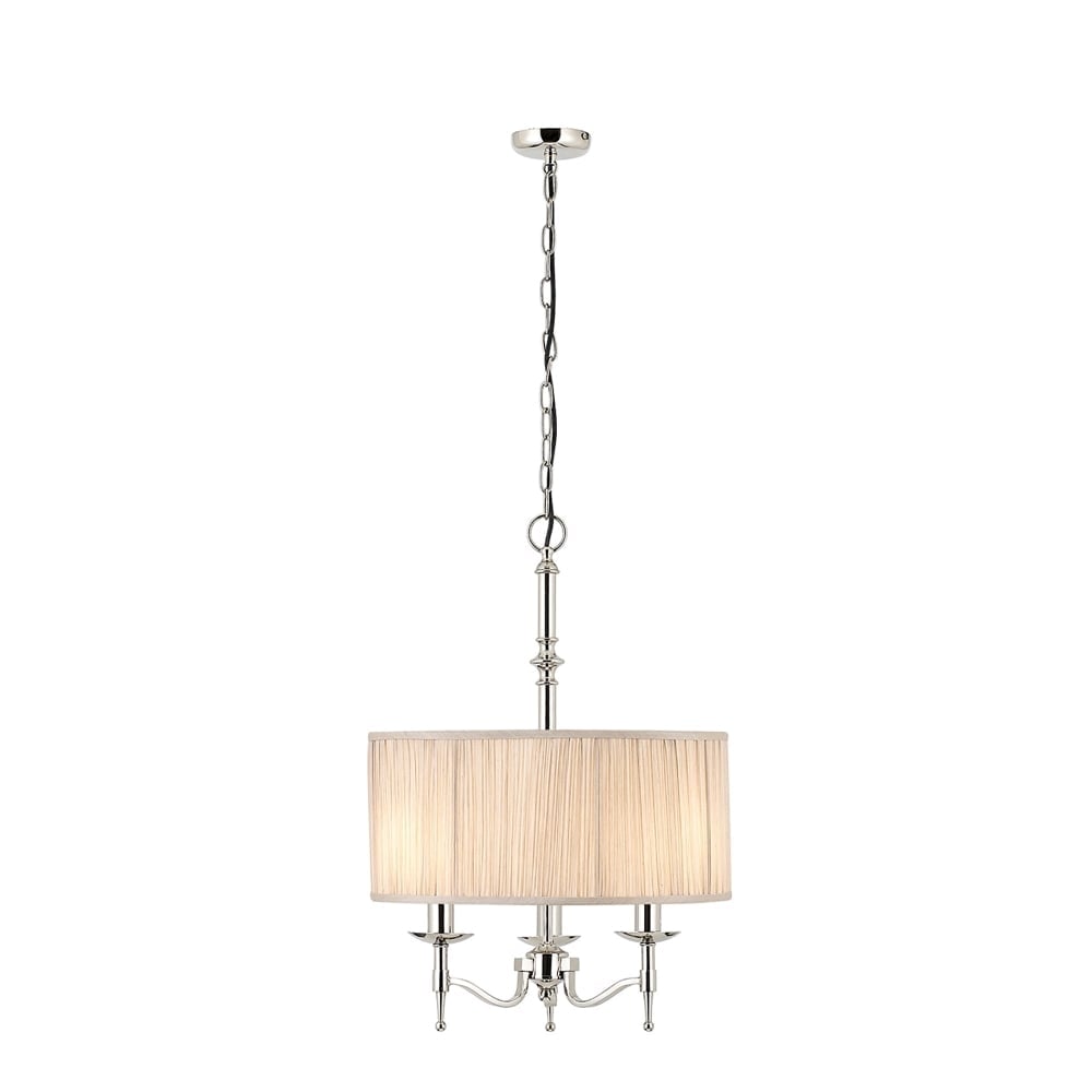 Elegant Nickel Chandelier with Beige Organza Drum Shade - 3 Light Fixture