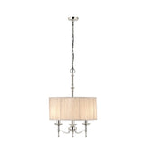 Elegant Nickel Chandelier with Beige Organza Drum Shade - 3 Light Fixture