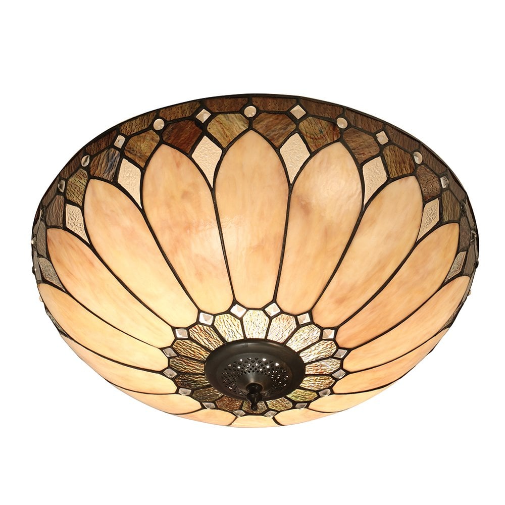 Brooklyn Art Deco Tiffany Glass 2-Light Flush Ceiling Fixture
