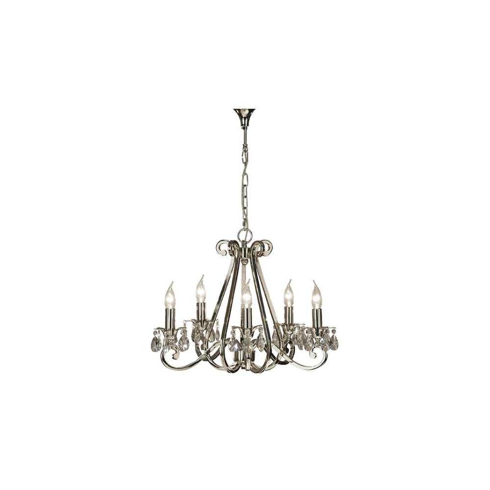 Oksana Elegance: 5-Light Polished Nickel Chandelier with Crystal Accents