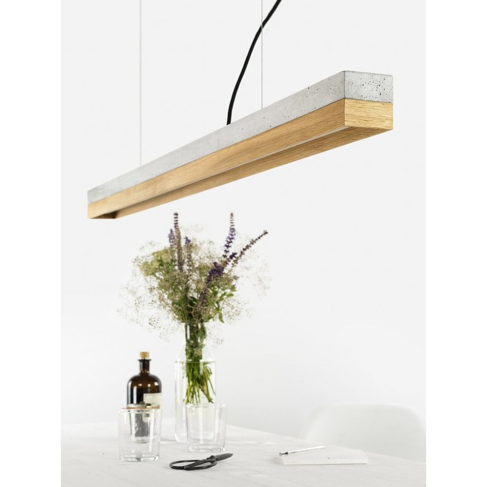 Pale Concrete and Oak Wood LED Pendant Light, 122cm, Warm White, by Stefan Gant