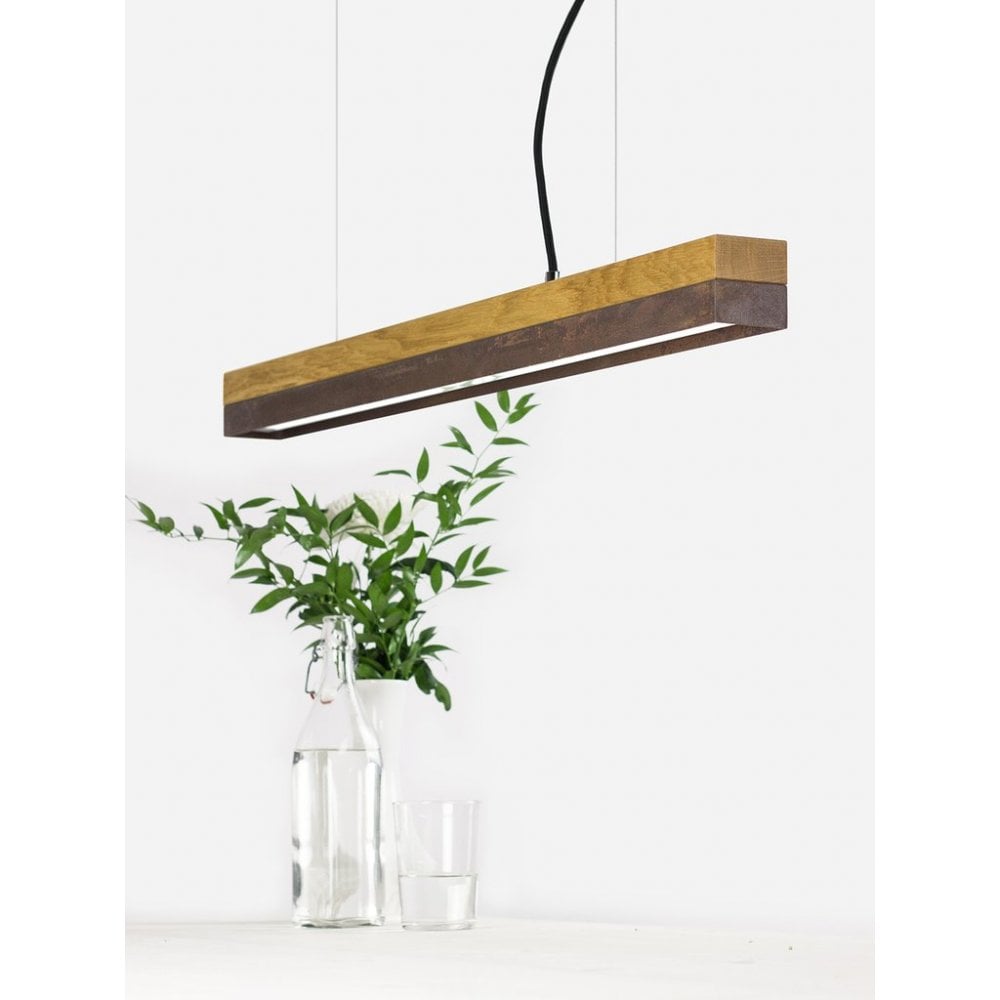 Oak and Corten Steel LED Pendant Light, 92cm, Warm White 2.7K by Stefan Gant