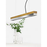 Elegant Oak and Steel LED Pendant Light, 92cm, Warm White (2700K)