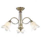 Doublet 3 Light Semi Flush Antique Brass complete with Alabaster Glass