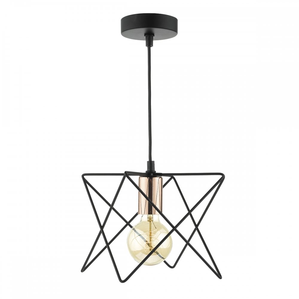 Midi Cage Pendant Matt Black & Bright Copper