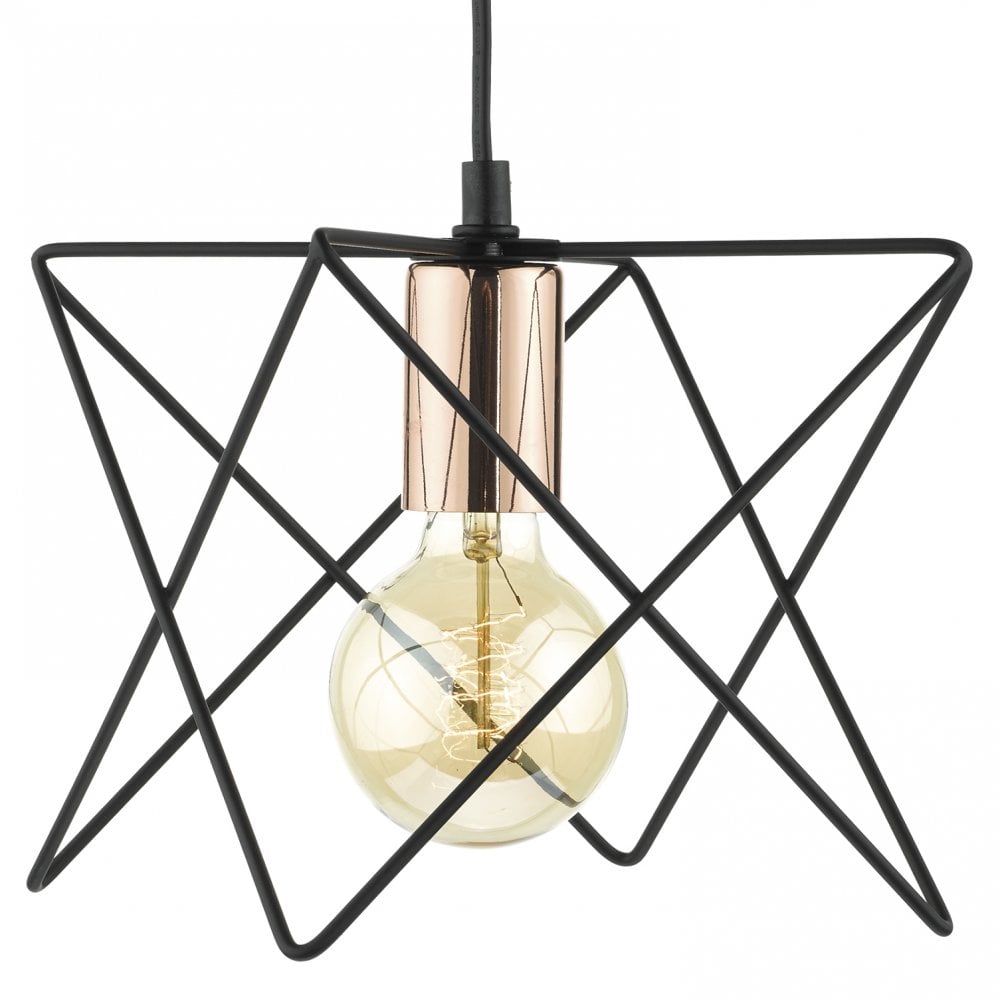 Midi Cage Pendant Matt Black & Bright Copper
