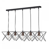 Midi Cage 5 Light Bar Pendant Matt Black Bright & Copper