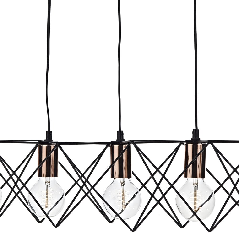 Midi Cage 5 Light Bar Pendant Matt Black Bright & Copper