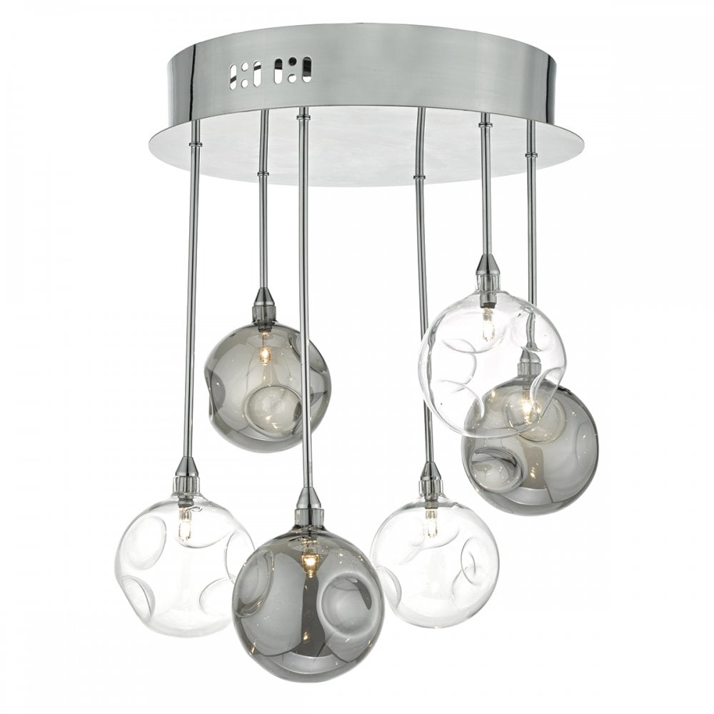 Quinn 6 Light Semi Flush Polished Chrome With Smoked & Clear Glass