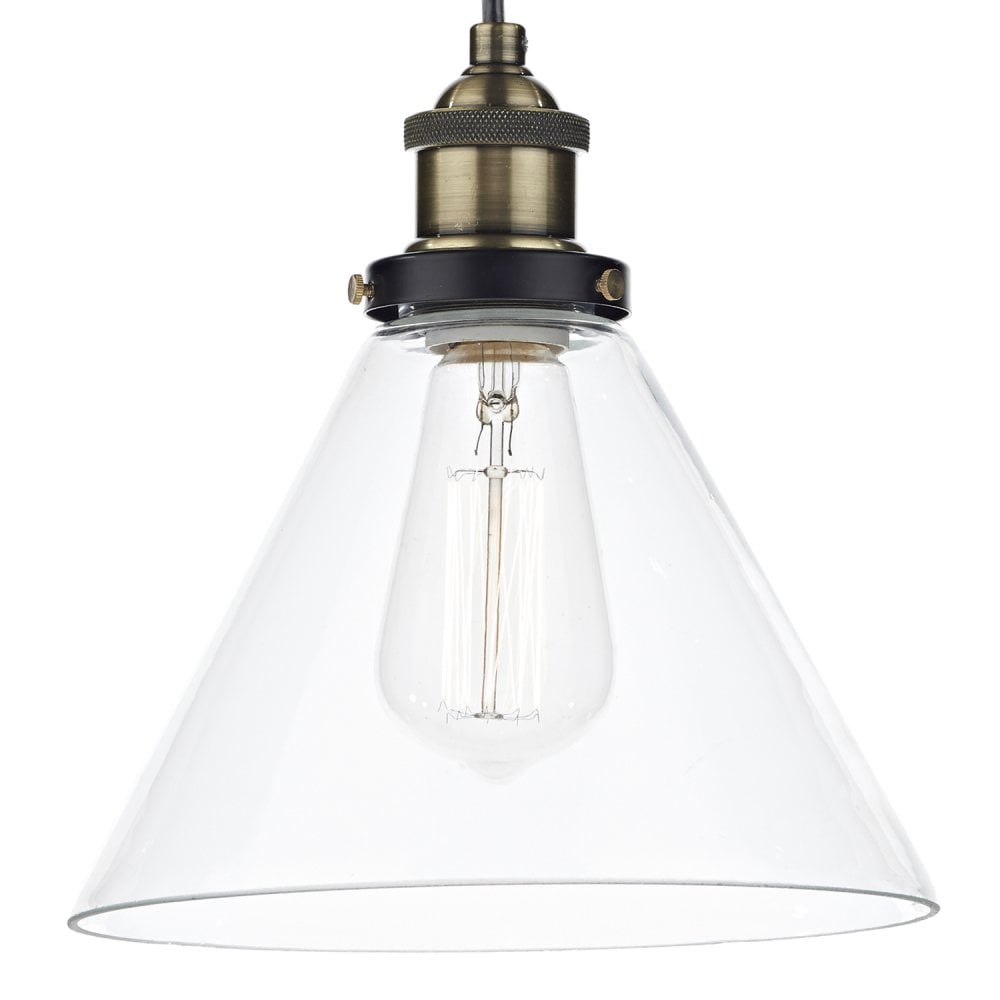 Ray 1 Light Pendant Antique Brass Clear