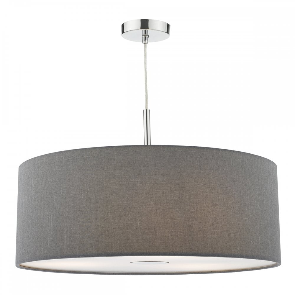 Ronda 3 Light Pendant Grey Faux Silk Shade 60cm