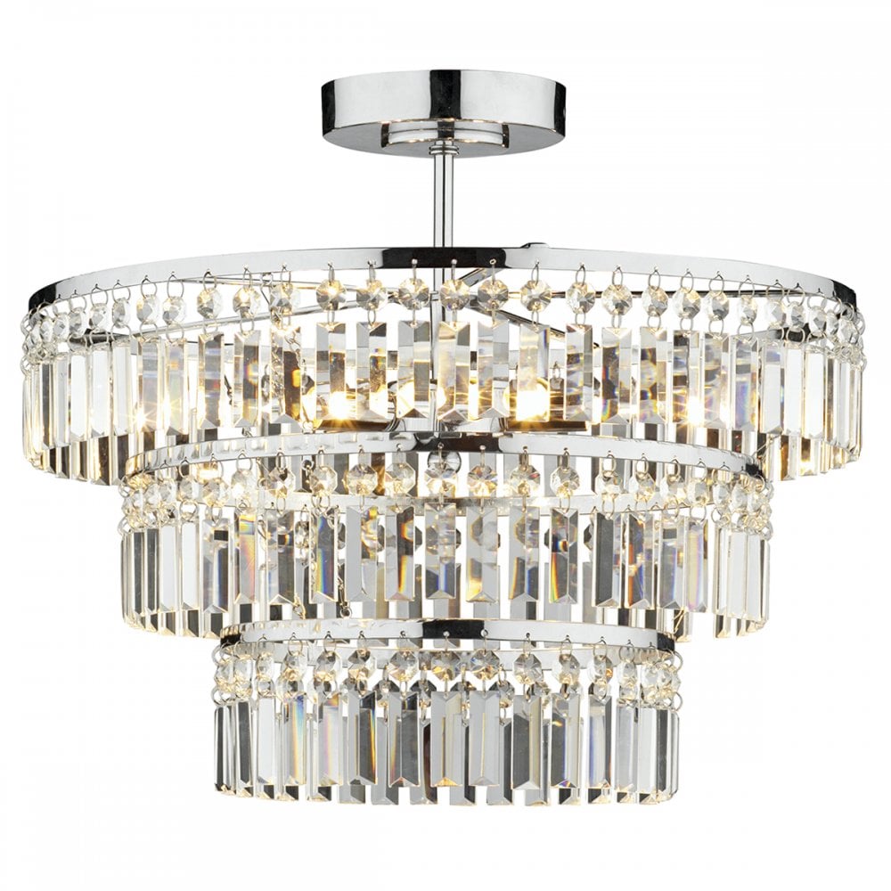 Rowena Tri-Tier Crystal Elegance Semi Flush in Polished Chrome