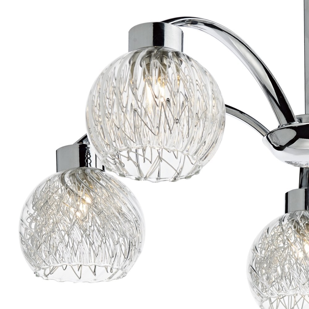 Yasmin 5 Light Semi-Flush Polished Chrome and Ribbed Glass