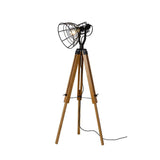 Cottage Chic Black & Light Wood Triangular Floor Lamp