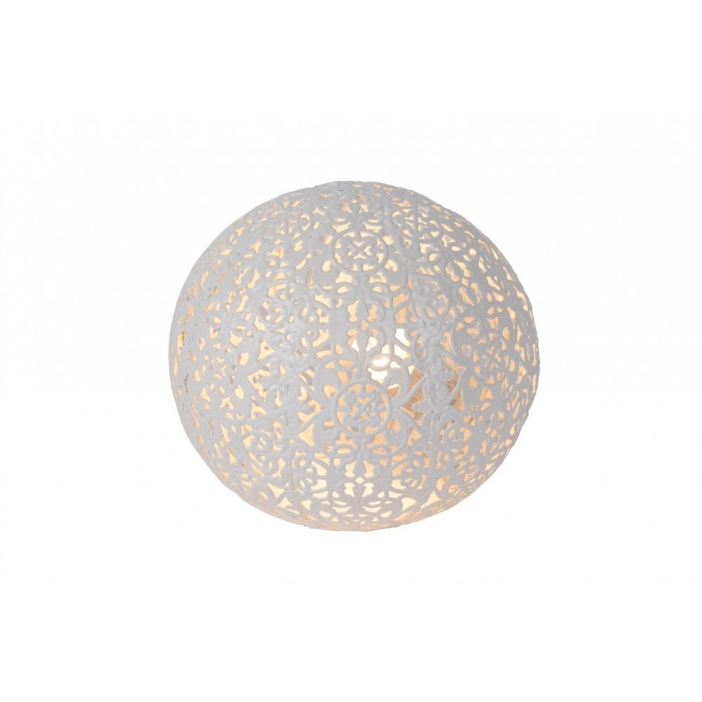 Cottage Chic White Metal Globe Table Lamp