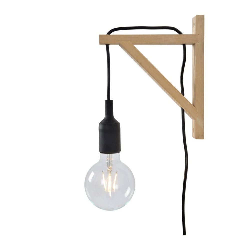 Modern Triangular Wood Wall Light in Black and Light Wood Finish