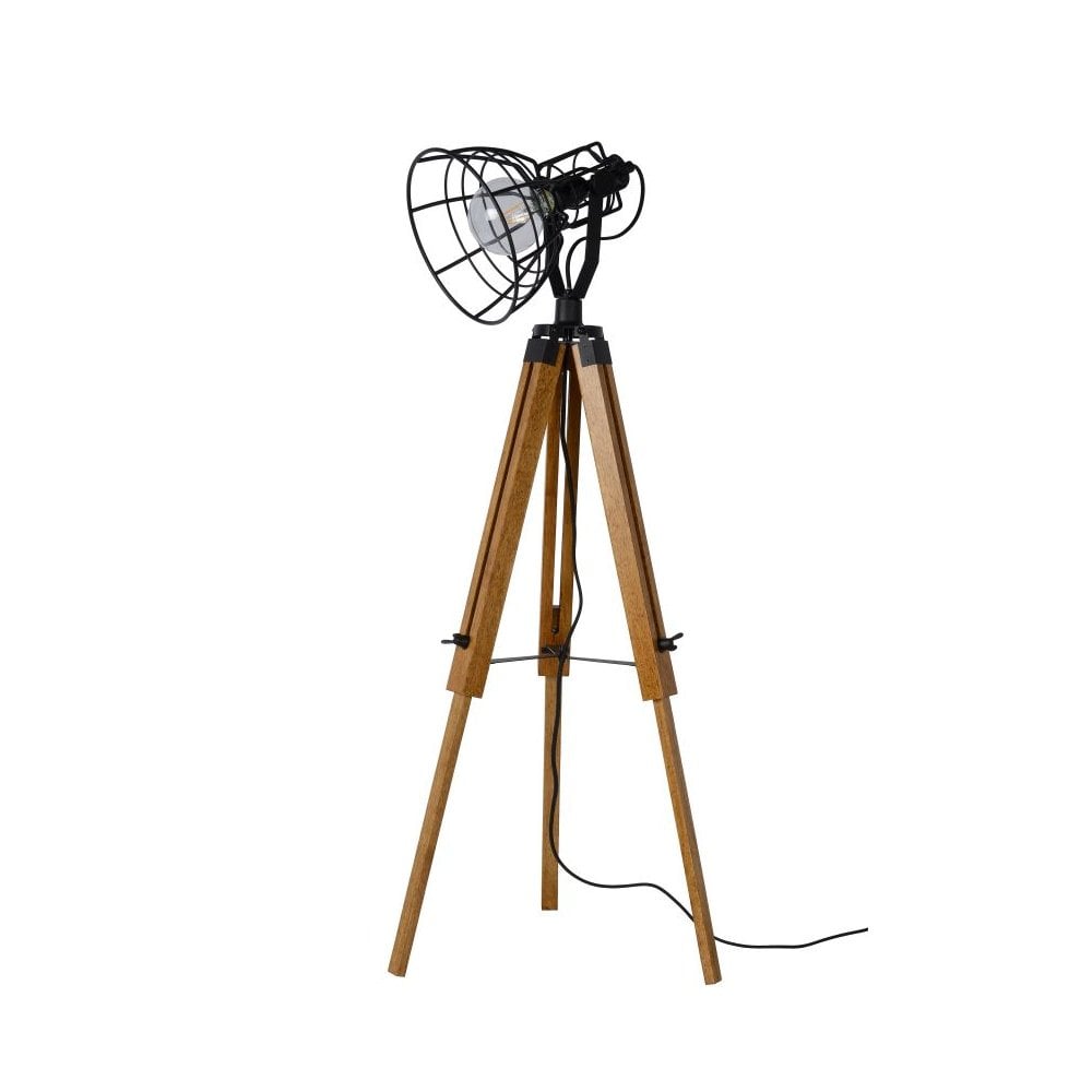 Cottage Chic Black & Light Wood Triangular Floor Lamp