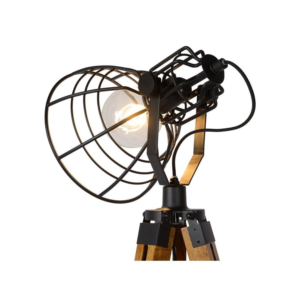 Cottage Chic Black & Light Wood Triangular Floor Lamp