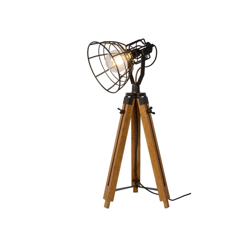 Cottage Chic Black & Light Wood Triangular Floor Lamp