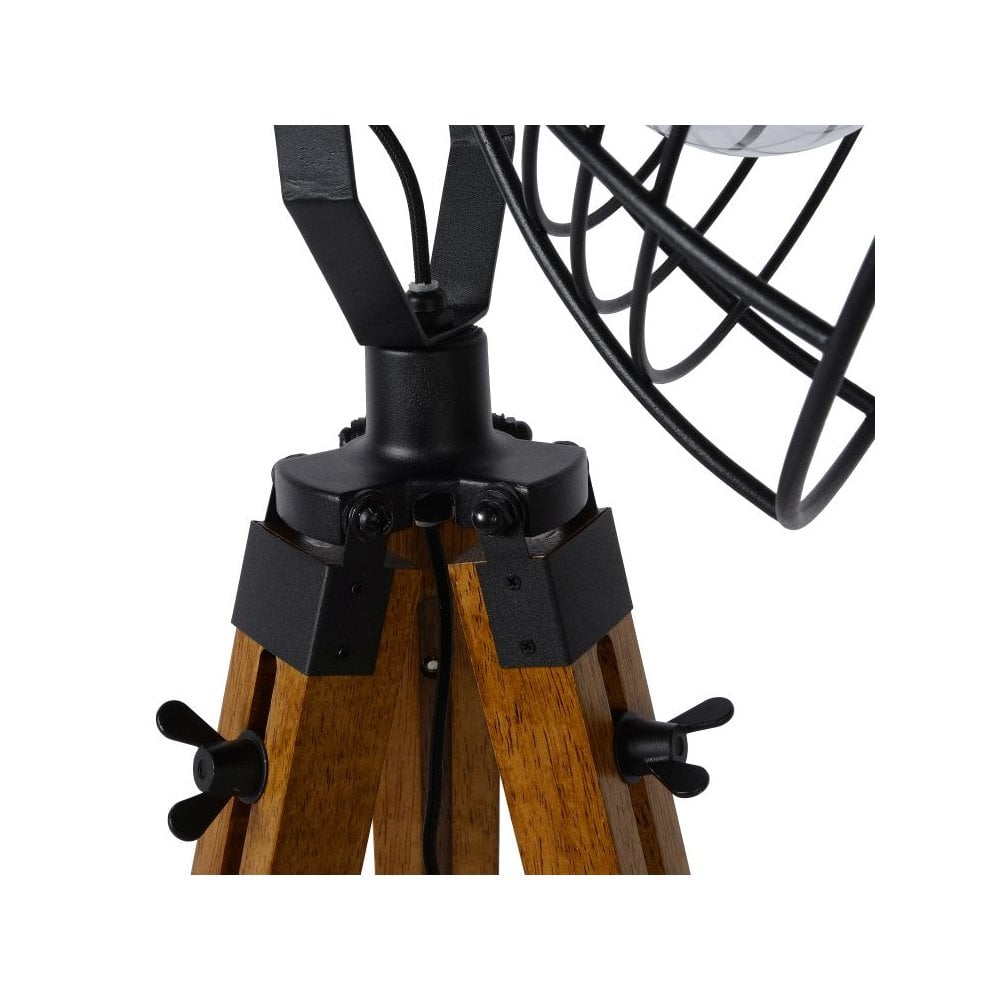 Cottage Chic Black & Light Wood Triangular Floor Lamp