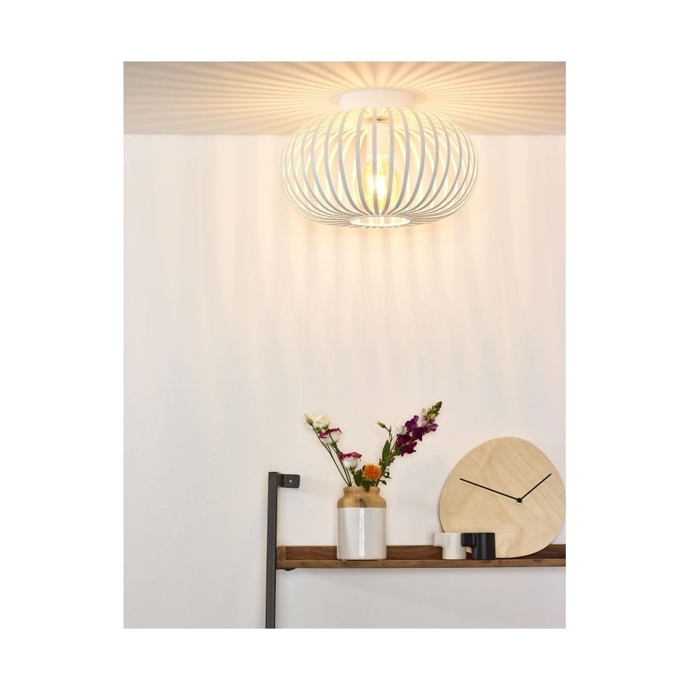 Vintage White Metal Round Ceiling Light Fixture - Manuela Collection