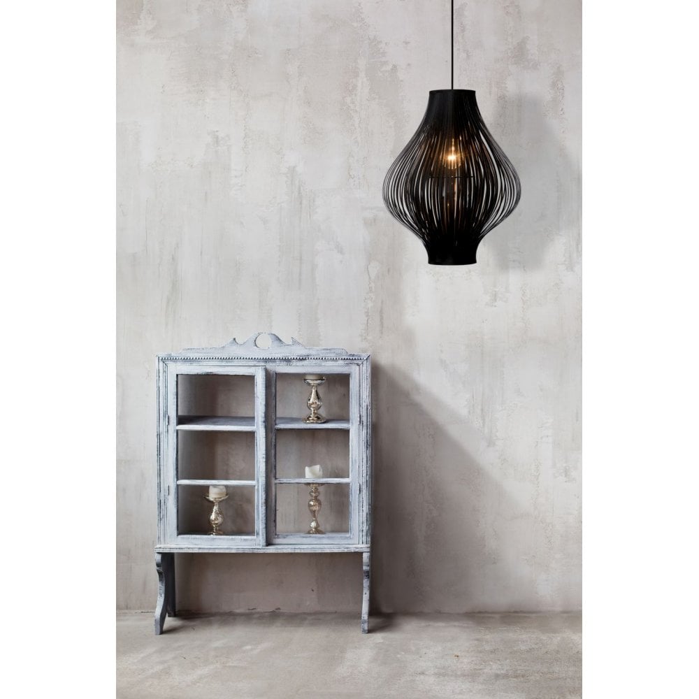 Black Retro Round Pendant Light with PVC Design