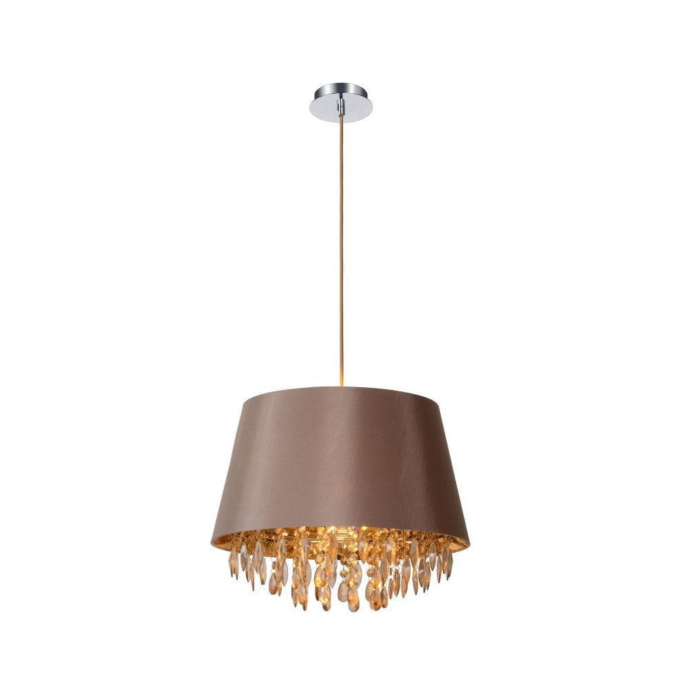 Modern Round Taupe Crystal Pendant Light - 45cm