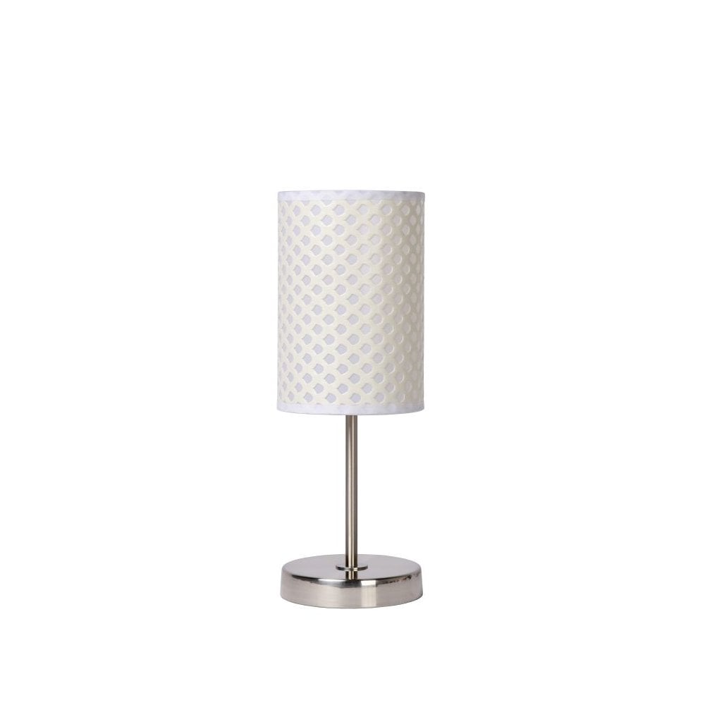 Chic Cottage Round White and Chrome Metal Table Lamp