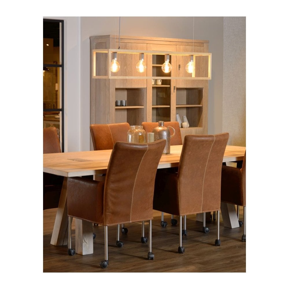 Oris Industrial Rectangular Metal and Light Wood Pendant Ceiling Light