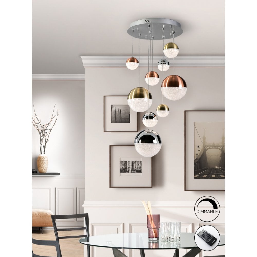 Radiant Gold Copper Spheres LED Pendant Chandelier