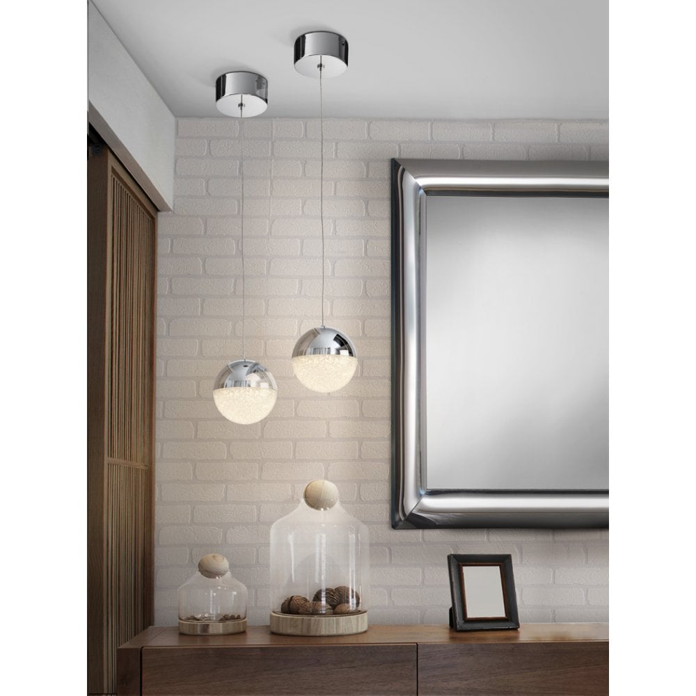 Contemporary Chrome LED Globe Pendant Light, 12cm