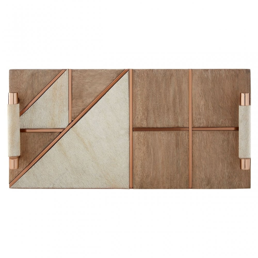 Birdbox Cowhide / Wood Tray, Cowhide, Iron, Mango Wood, Natural