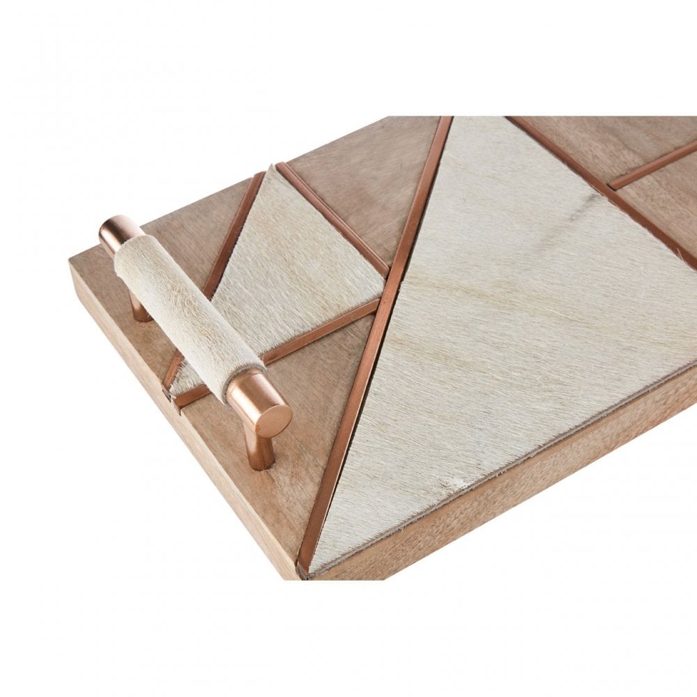 Birdbox Cowhide / Wood Tray, Cowhide, Iron, Mango Wood, Natural